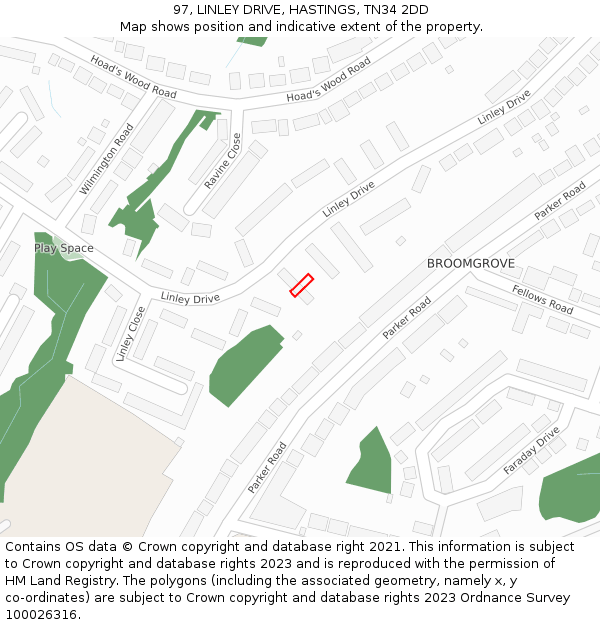 97, LINLEY DRIVE, HASTINGS, TN34 2DD: Location map and indicative extent of plot