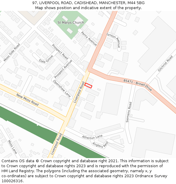 97, LIVERPOOL ROAD, CADISHEAD, MANCHESTER, M44 5BG: Location map and indicative extent of plot
