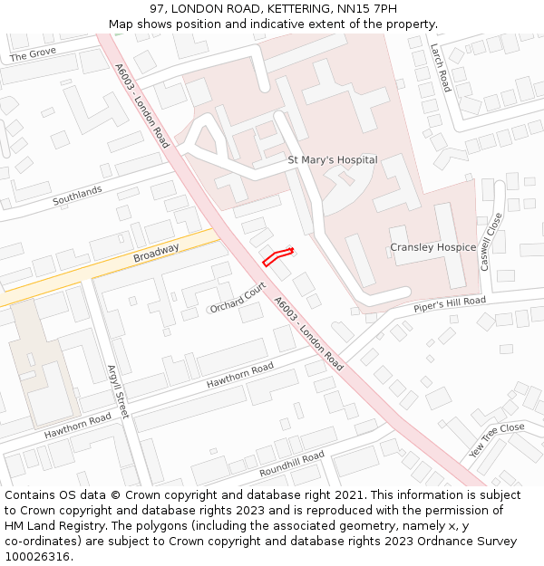 97, LONDON ROAD, KETTERING, NN15 7PH: Location map and indicative extent of plot
