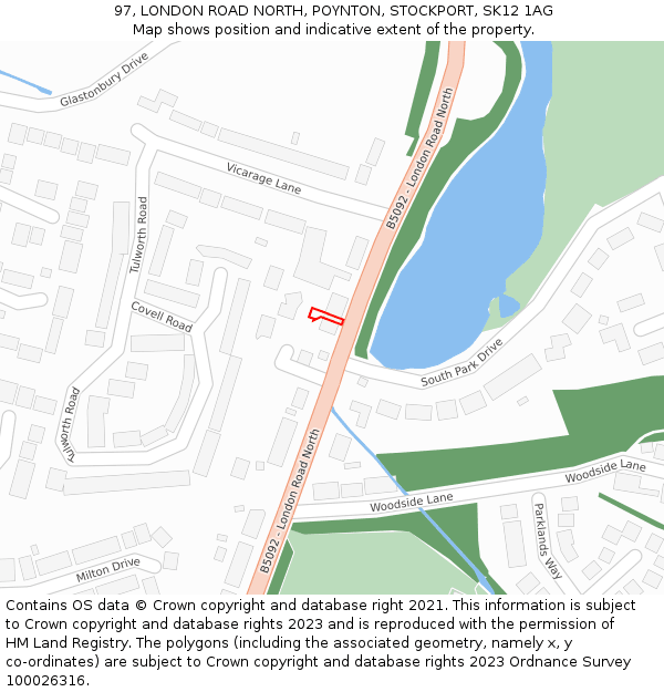 97, LONDON ROAD NORTH, POYNTON, STOCKPORT, SK12 1AG: Location map and indicative extent of plot