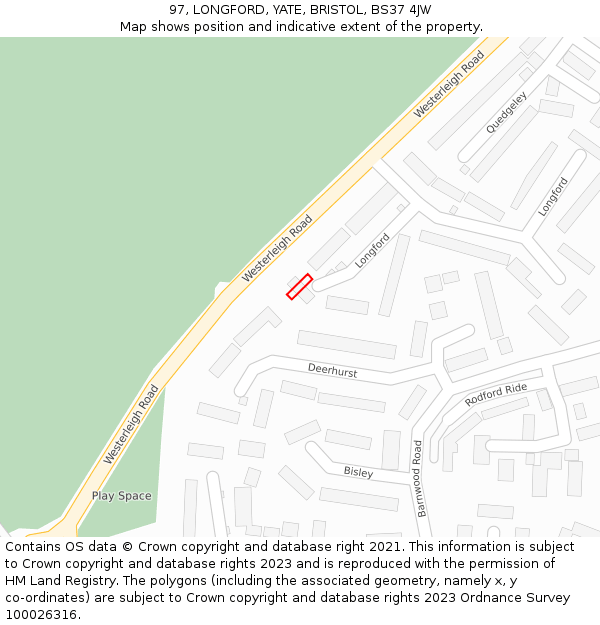 97, LONGFORD, YATE, BRISTOL, BS37 4JW: Location map and indicative extent of plot