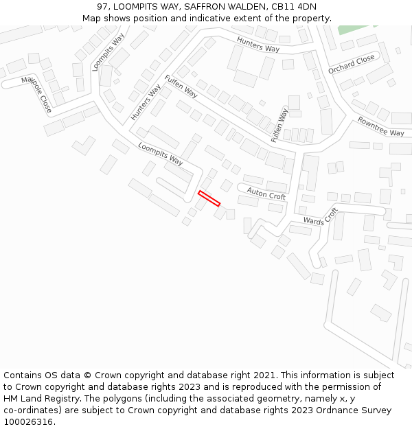 97, LOOMPITS WAY, SAFFRON WALDEN, CB11 4DN: Location map and indicative extent of plot