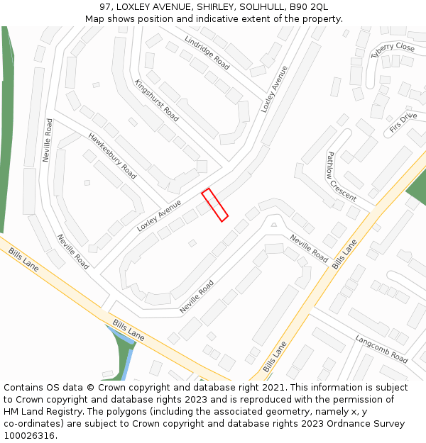 97, LOXLEY AVENUE, SHIRLEY, SOLIHULL, B90 2QL: Location map and indicative extent of plot