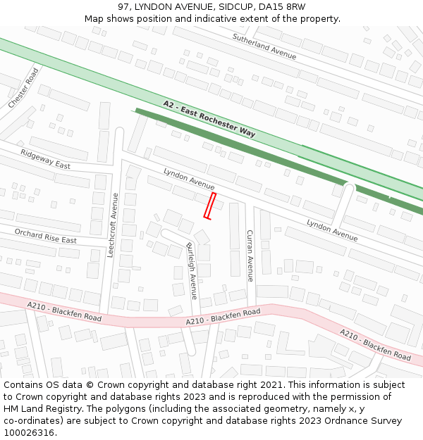 97, LYNDON AVENUE, SIDCUP, DA15 8RW: Location map and indicative extent of plot