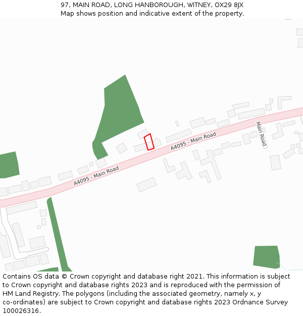 97, MAIN ROAD, LONG HANBOROUGH, WITNEY, OX29 8JX: Location map and indicative extent of plot