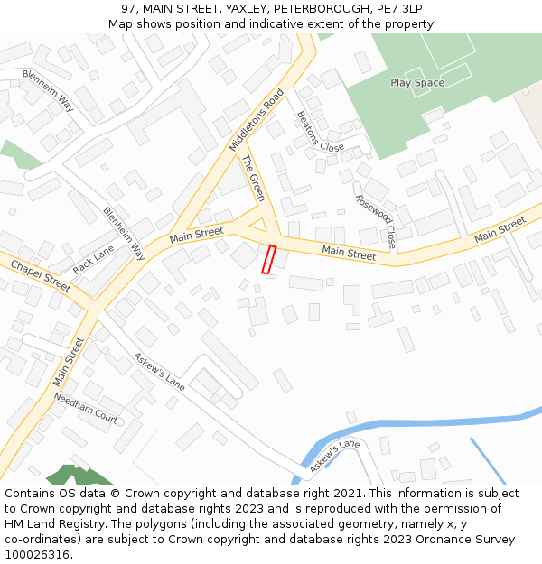 97, MAIN STREET, YAXLEY, PETERBOROUGH, PE7 3LP: Location map and indicative extent of plot