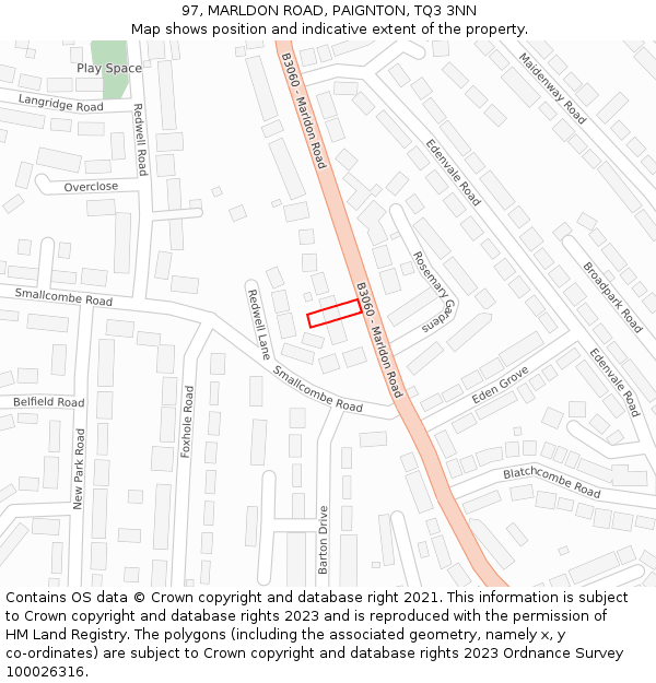 97, MARLDON ROAD, PAIGNTON, TQ3 3NN: Location map and indicative extent of plot