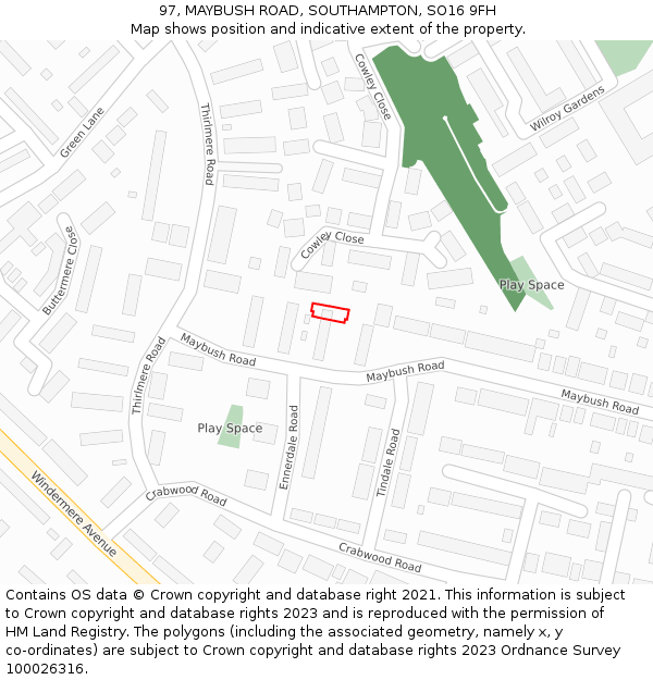 97, MAYBUSH ROAD, SOUTHAMPTON, SO16 9FH: Location map and indicative extent of plot