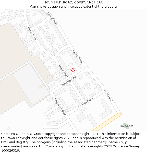 97, MERLIN ROAD, CORBY, NN17 5AR: Location map and indicative extent of plot
