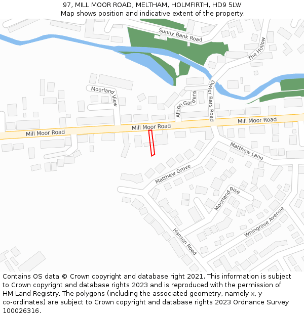 97, MILL MOOR ROAD, MELTHAM, HOLMFIRTH, HD9 5LW: Location map and indicative extent of plot