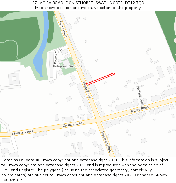 97, MOIRA ROAD, DONISTHORPE, SWADLINCOTE, DE12 7QD: Location map and indicative extent of plot