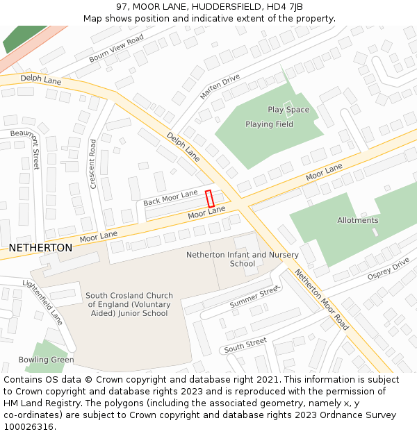 97, MOOR LANE, HUDDERSFIELD, HD4 7JB: Location map and indicative extent of plot