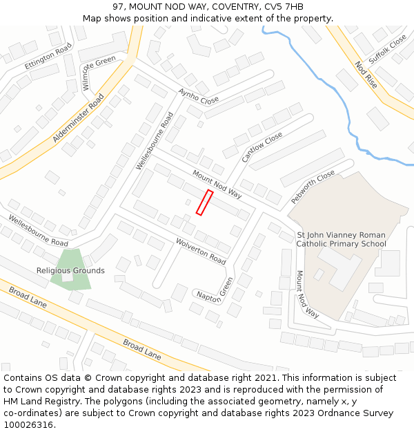 97, MOUNT NOD WAY, COVENTRY, CV5 7HB: Location map and indicative extent of plot