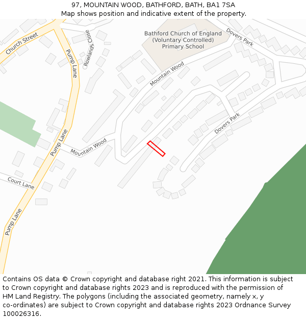 97, MOUNTAIN WOOD, BATHFORD, BATH, BA1 7SA: Location map and indicative extent of plot