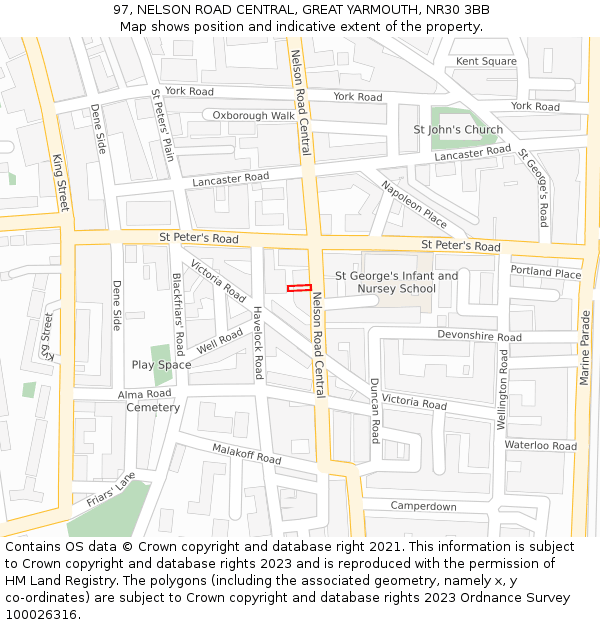 97, NELSON ROAD CENTRAL, GREAT YARMOUTH, NR30 3BB: Location map and indicative extent of plot