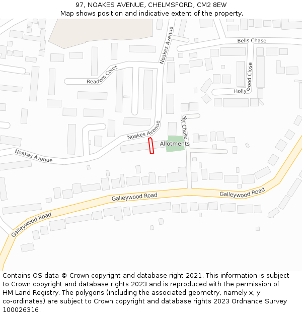 97, NOAKES AVENUE, CHELMSFORD, CM2 8EW: Location map and indicative extent of plot
