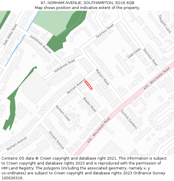 97, NORHAM AVENUE, SOUTHAMPTON, SO16 6QB: Location map and indicative extent of plot