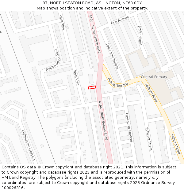 97, NORTH SEATON ROAD, ASHINGTON, NE63 0DY: Location map and indicative extent of plot