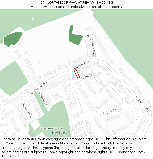 97, NORTHMOOR WAY, WAREHAM, BH20 4EG: Location map and indicative extent of plot
