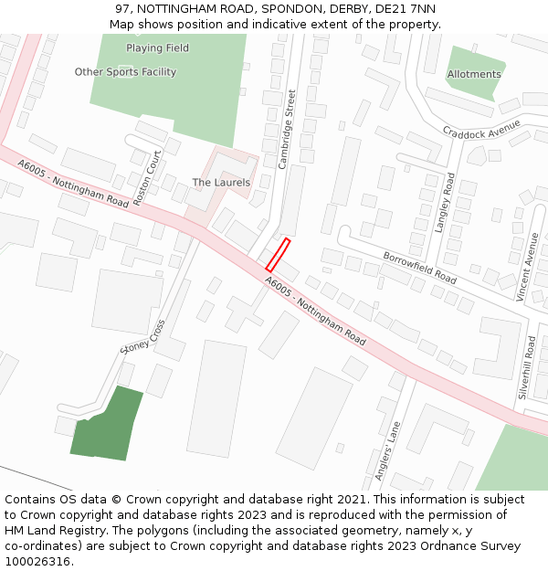 97, NOTTINGHAM ROAD, SPONDON, DERBY, DE21 7NN: Location map and indicative extent of plot