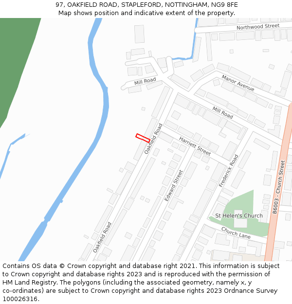 97, OAKFIELD ROAD, STAPLEFORD, NOTTINGHAM, NG9 8FE: Location map and indicative extent of plot