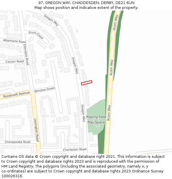97, OREGON WAY, CHADDESDEN, DERBY, DE21 6UN: Location map and indicative extent of plot