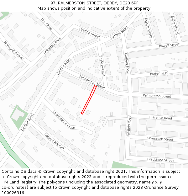 97, PALMERSTON STREET, DERBY, DE23 6PF: Location map and indicative extent of plot