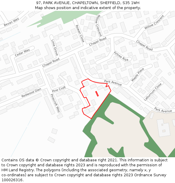 97, PARK AVENUE, CHAPELTOWN, SHEFFIELD, S35 1WH: Location map and indicative extent of plot