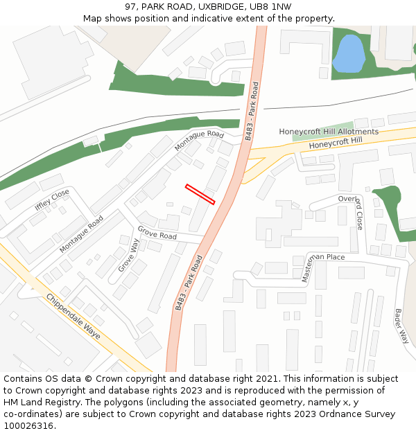 97, PARK ROAD, UXBRIDGE, UB8 1NW: Location map and indicative extent of plot