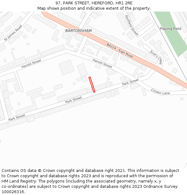 97, PARK STREET, HEREFORD, HR1 2RE: Location map and indicative extent of plot