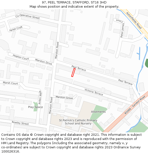97, PEEL TERRACE, STAFFORD, ST16 3HD: Location map and indicative extent of plot