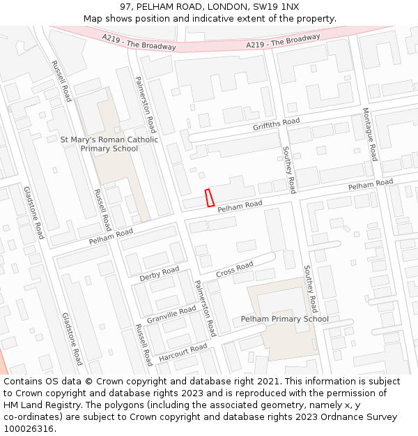 97, PELHAM ROAD, LONDON, SW19 1NX: Location map and indicative extent of plot