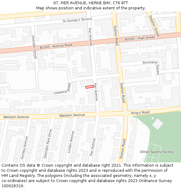 97, PIER AVENUE, HERNE BAY, CT6 8TT: Location map and indicative extent of plot