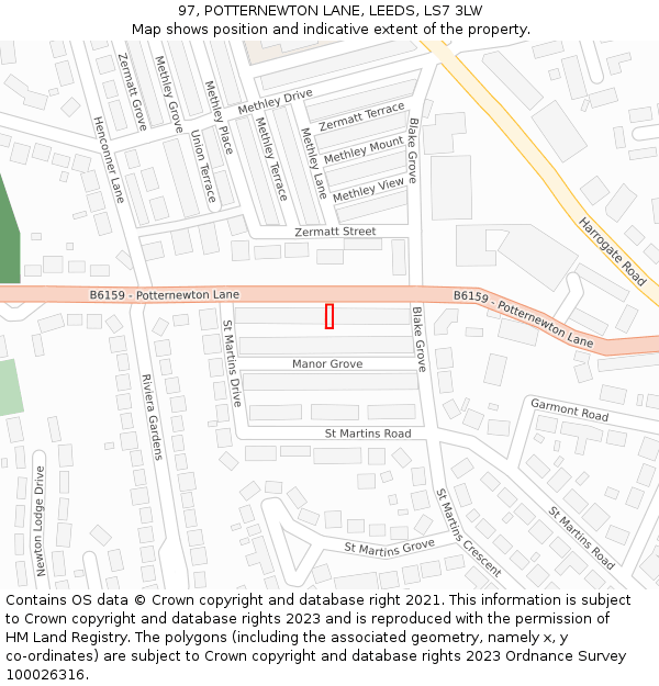 97, POTTERNEWTON LANE, LEEDS, LS7 3LW: Location map and indicative extent of plot