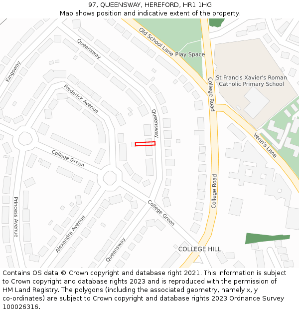 97, QUEENSWAY, HEREFORD, HR1 1HG: Location map and indicative extent of plot