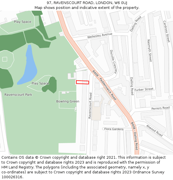 97, RAVENSCOURT ROAD, LONDON, W6 0UJ: Location map and indicative extent of plot