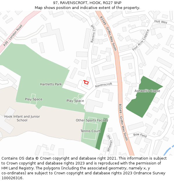 97, RAVENSCROFT, HOOK, RG27 9NP: Location map and indicative extent of plot