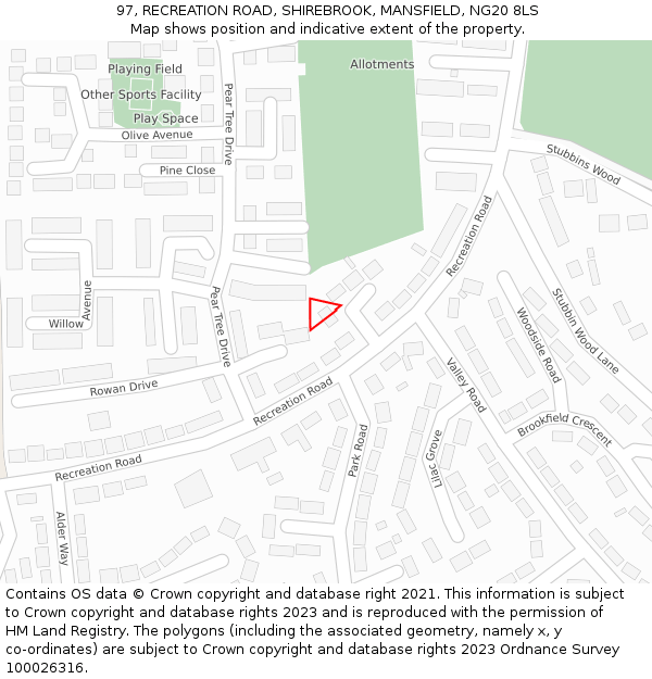 97, RECREATION ROAD, SHIREBROOK, MANSFIELD, NG20 8LS: Location map and indicative extent of plot
