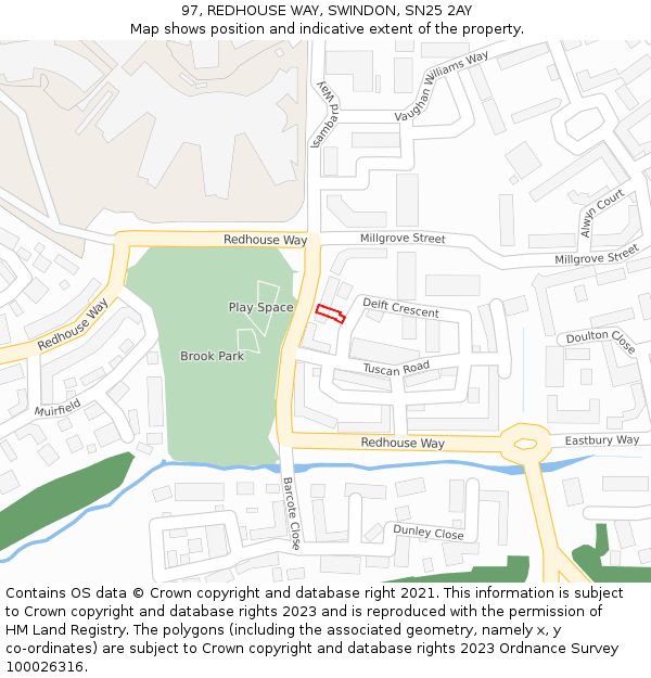 97, REDHOUSE WAY, SWINDON, SN25 2AY: Location map and indicative extent of plot