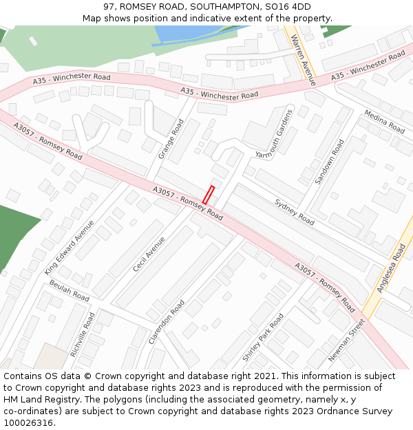 97, ROMSEY ROAD, SOUTHAMPTON, SO16 4DD: Location map and indicative extent of plot