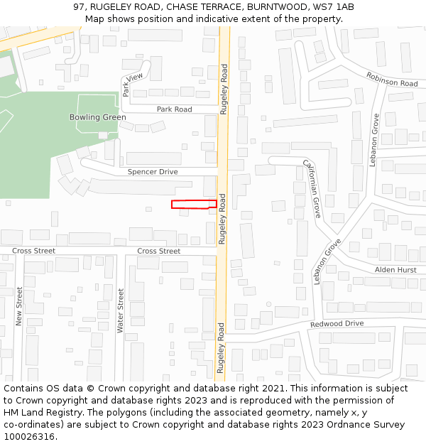 97, RUGELEY ROAD, CHASE TERRACE, BURNTWOOD, WS7 1AB: Location map and indicative extent of plot