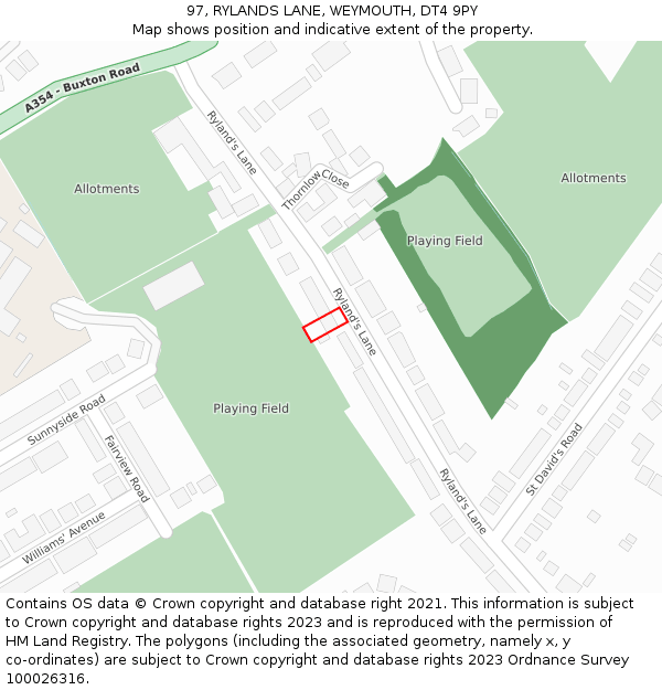 97, RYLANDS LANE, WEYMOUTH, DT4 9PY: Location map and indicative extent of plot