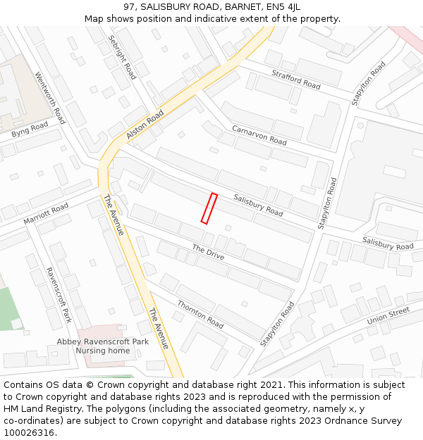 97, SALISBURY ROAD, BARNET, EN5 4JL: Location map and indicative extent of plot