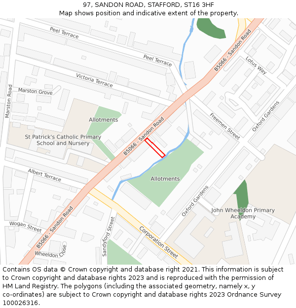 97, SANDON ROAD, STAFFORD, ST16 3HF: Location map and indicative extent of plot