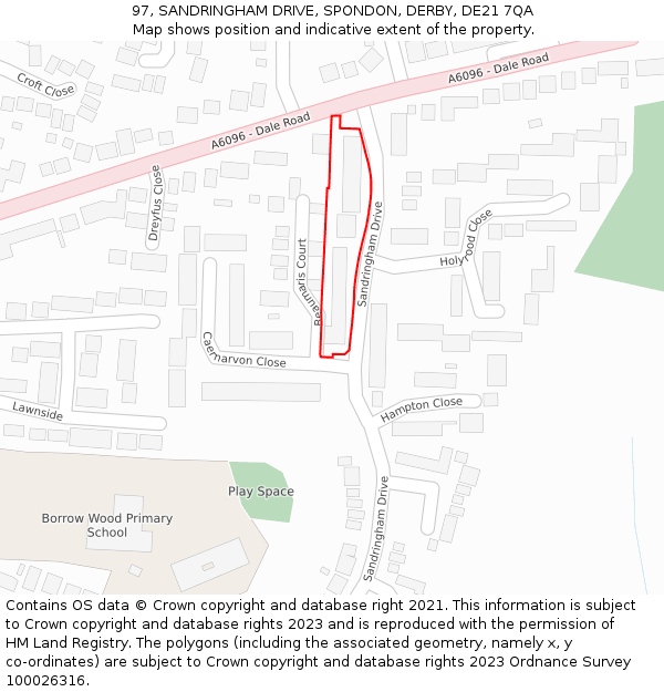 97, SANDRINGHAM DRIVE, SPONDON, DERBY, DE21 7QA: Location map and indicative extent of plot
