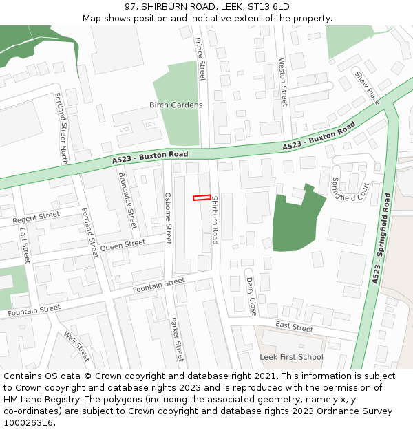 97, SHIRBURN ROAD, LEEK, ST13 6LD: Location map and indicative extent of plot