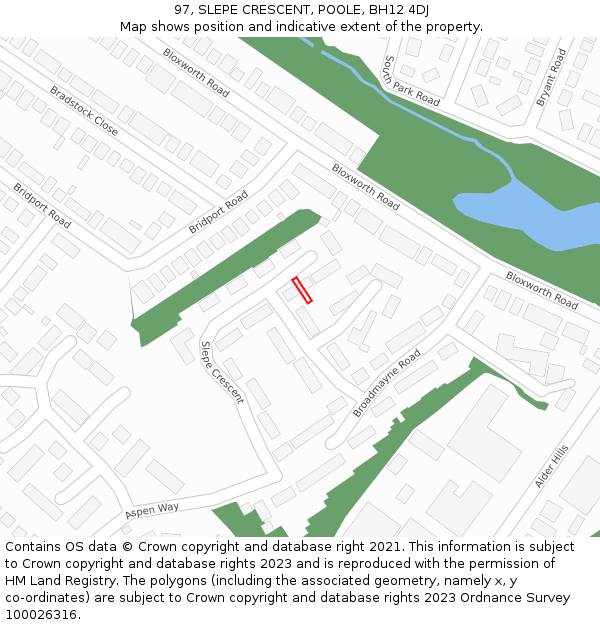97, SLEPE CRESCENT, POOLE, BH12 4DJ: Location map and indicative extent of plot
