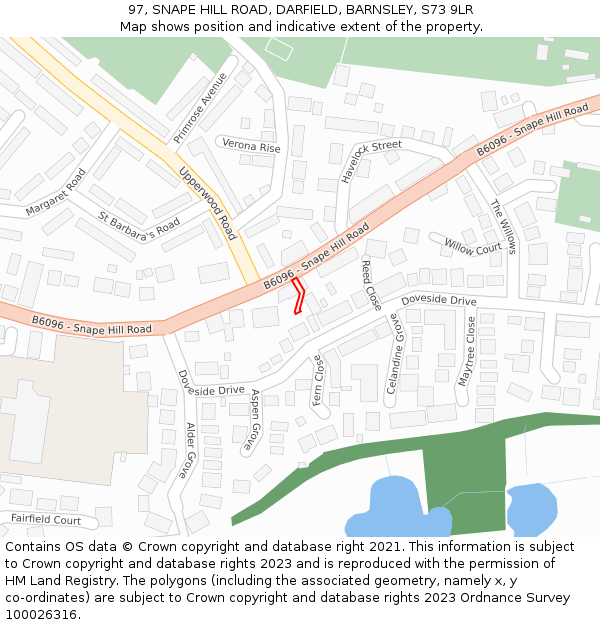 97, SNAPE HILL ROAD, DARFIELD, BARNSLEY, S73 9LR: Location map and indicative extent of plot