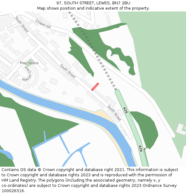 97, SOUTH STREET, LEWES, BN7 2BU: Location map and indicative extent of plot