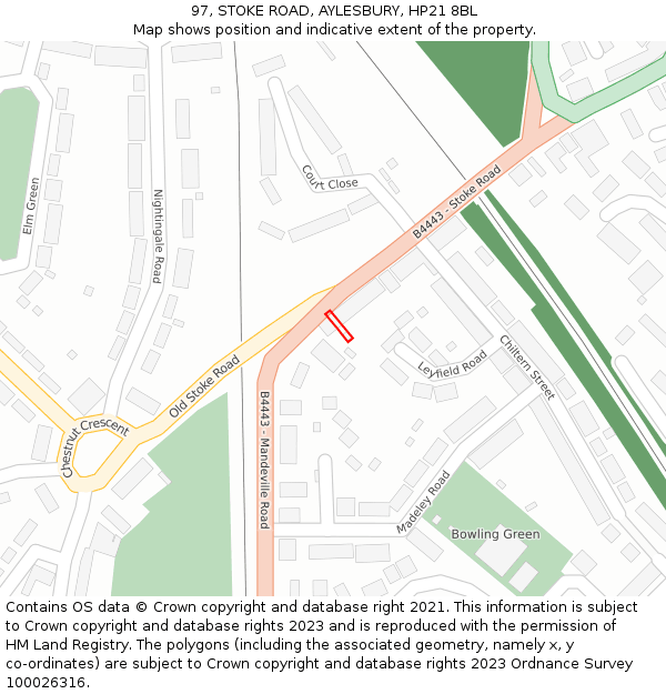 97, STOKE ROAD, AYLESBURY, HP21 8BL: Location map and indicative extent of plot